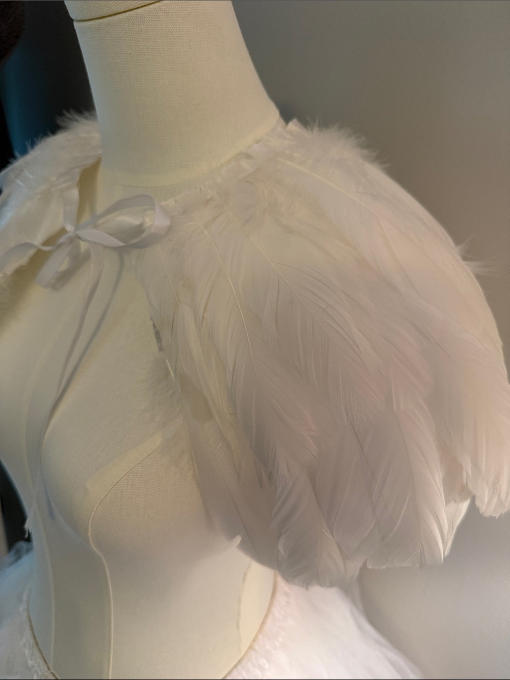 White Feather Capelet Shrug with Ribbon Tie